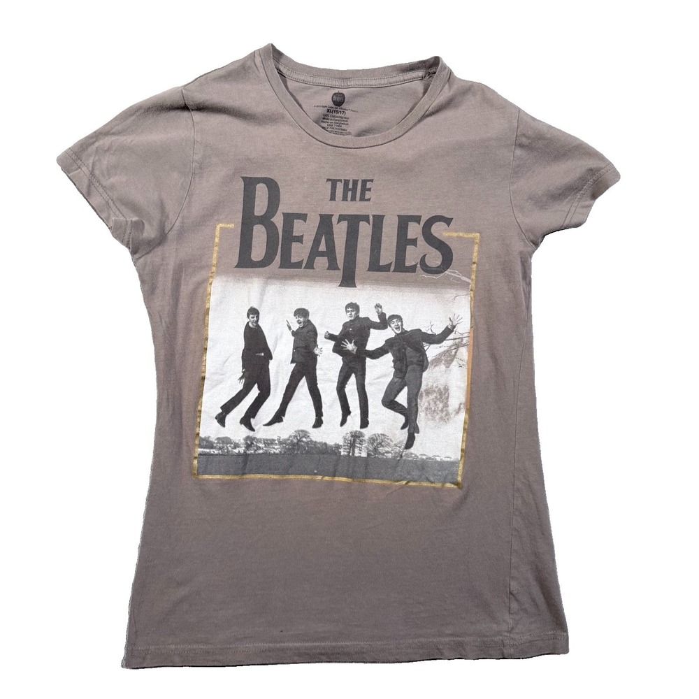 The Beatles Shirt Womens S M Juniors XL 15 17 Gray Graphic Tee Jumping Apple